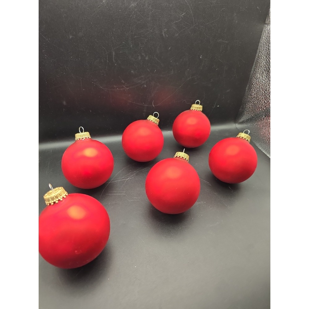 Krebs 6 Glass Ball Christmas Ornaments Color Red Vintage